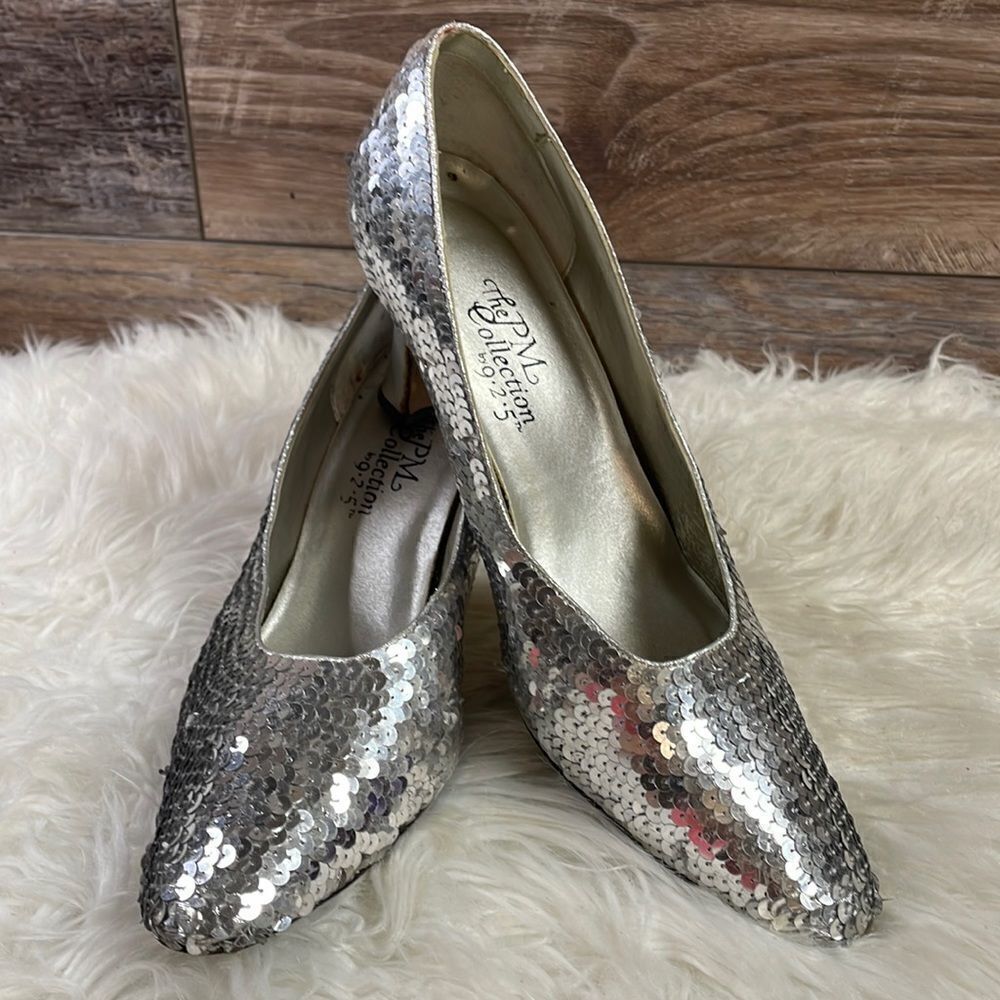 The PM Collection by 9•2•5, Ladies Sequined High Heels, Size 7M, Silver